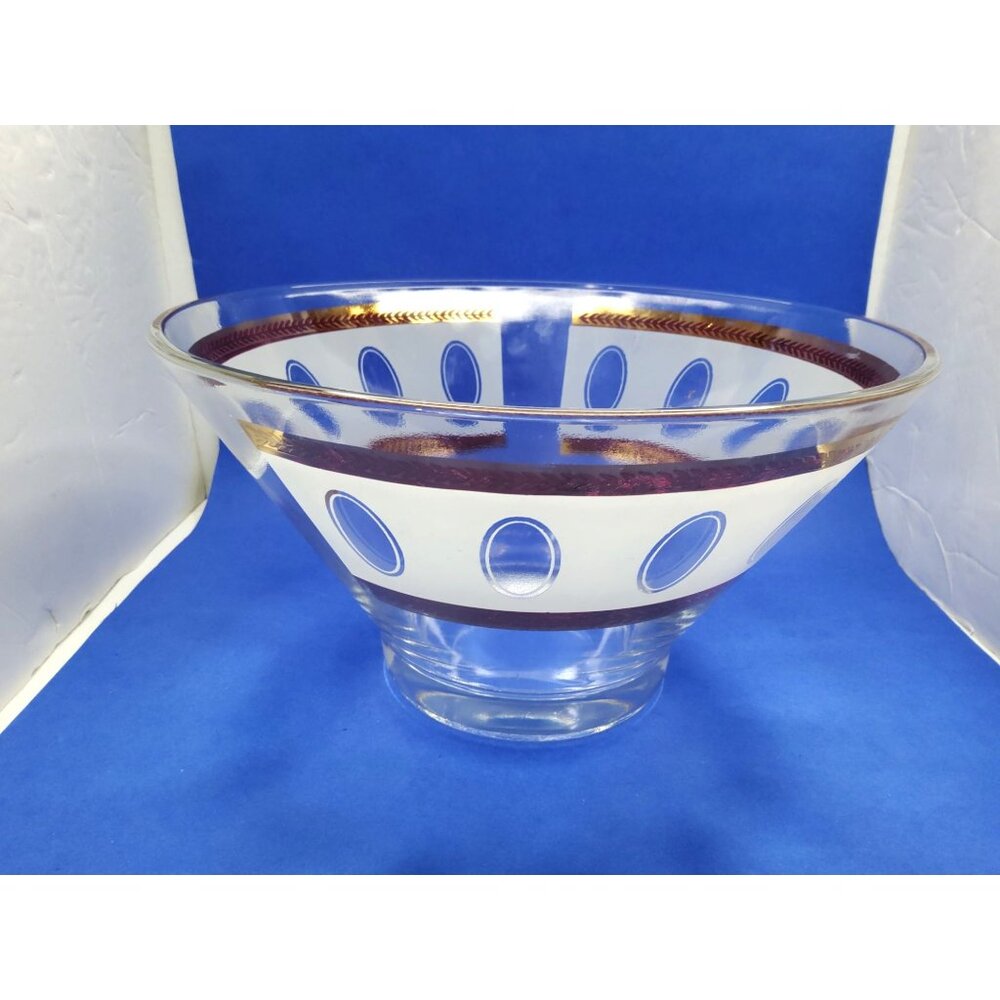 vintage 1950s alberto culver heavy glass 22k gold pisa pattern punch/salad bowl.